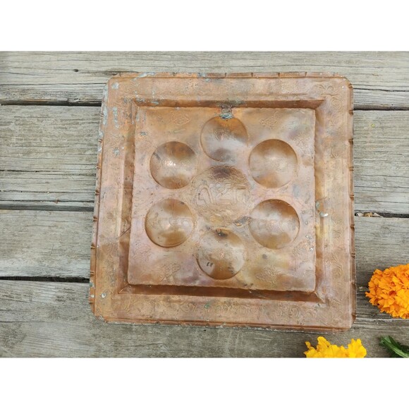 Vintage Copper Seder Plate, Traditional Passover Offering Tray - Picture 7 of 10